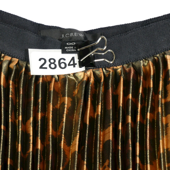 J Crew Skirt Womens 00 Brown Midi Animal Print Pleated Elegant Timeless Chic - Picture 8 of 8